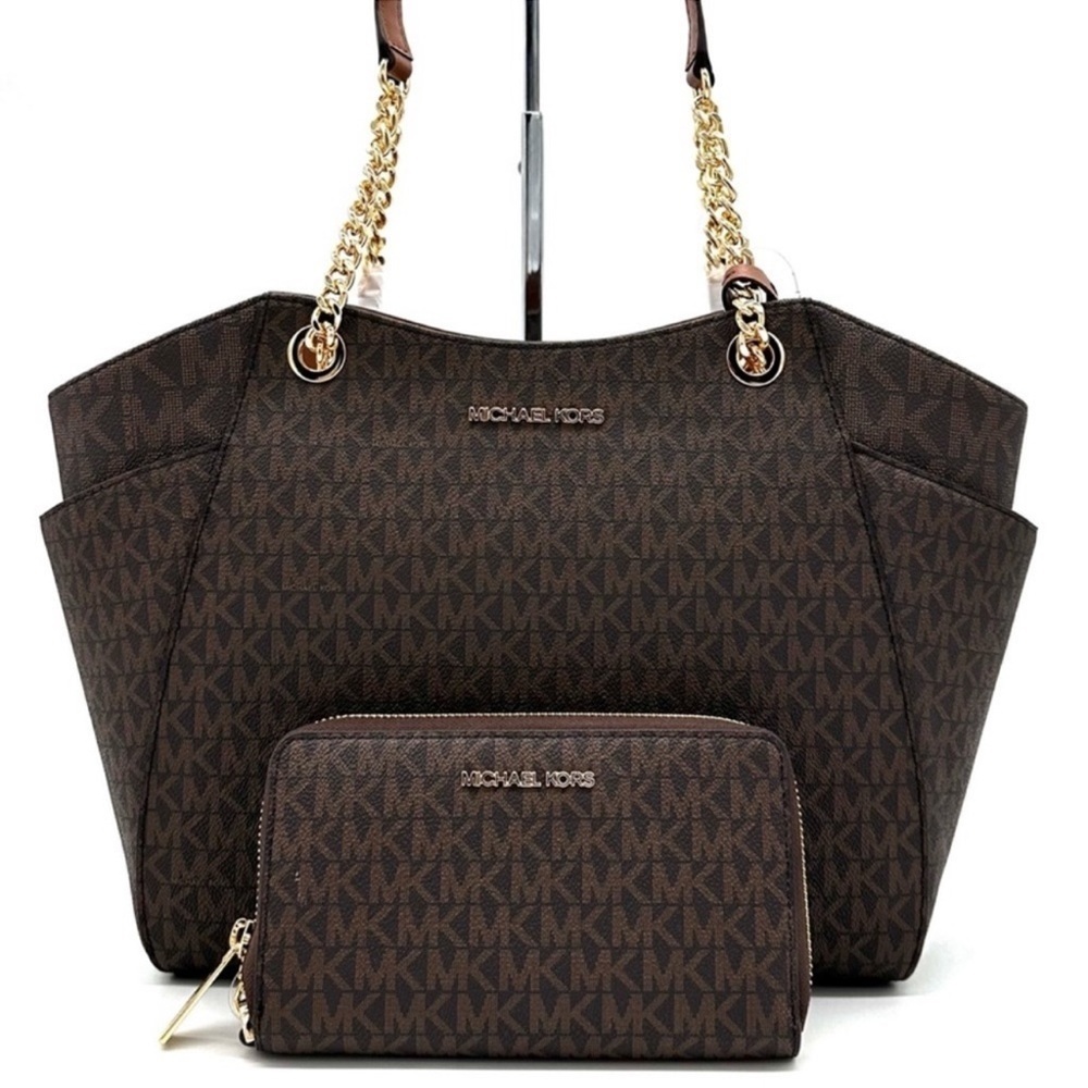 Michael Kors Large Jet Set Travel Chain Shoulder Bag & Flat Phone Case Wallet